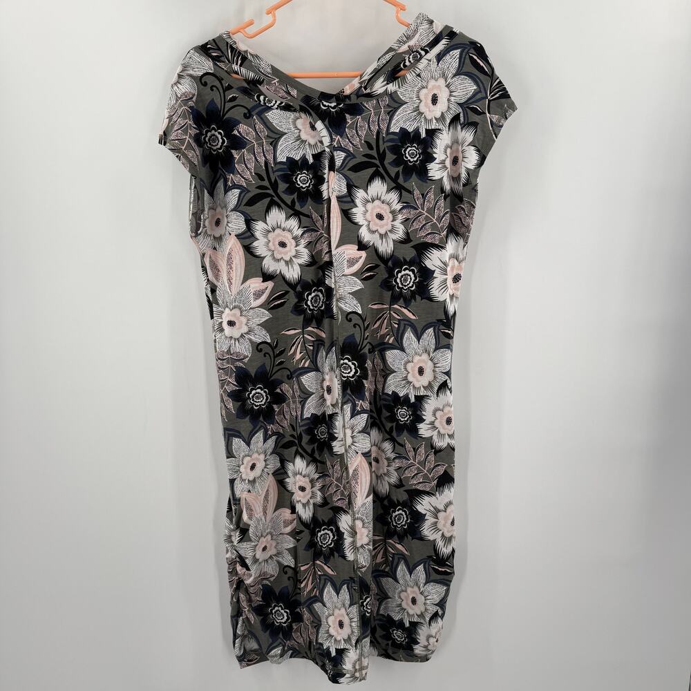 T BY Talbots Dress Size Medium Tropical Floral Open Cutout Back Stretch Ruched - Picture 5 of 16
